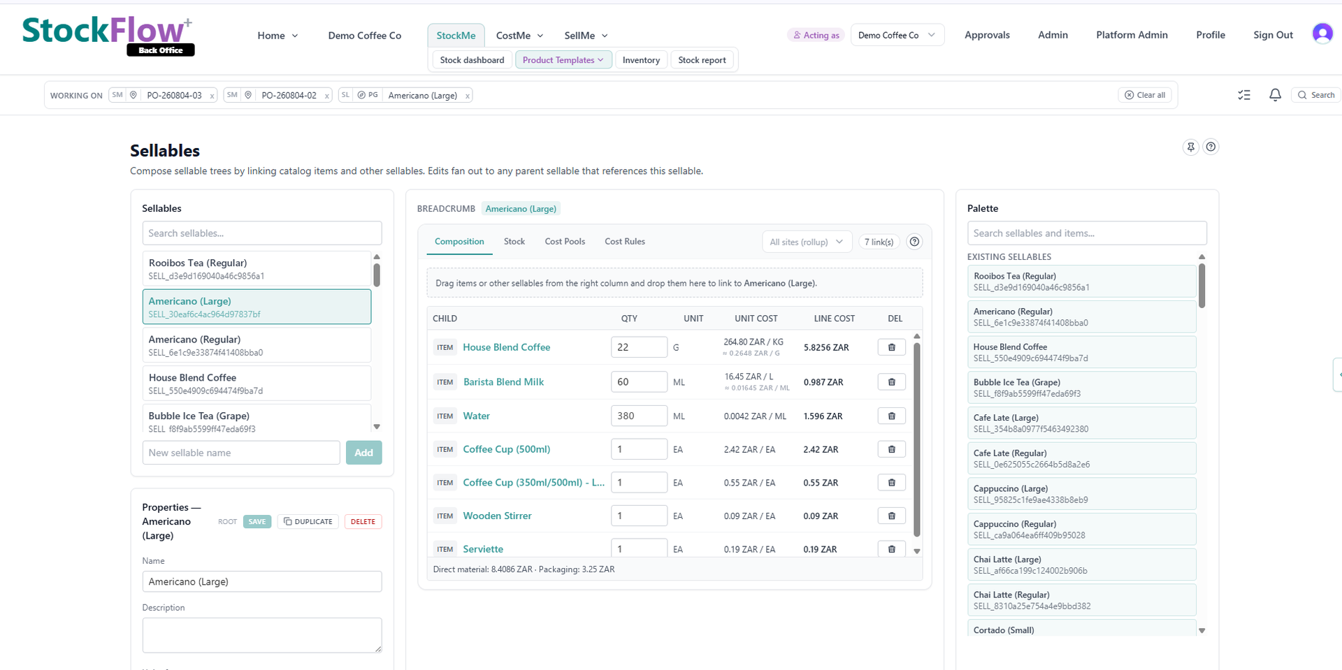 StockFlow inventory and costing view on a shared business foundation